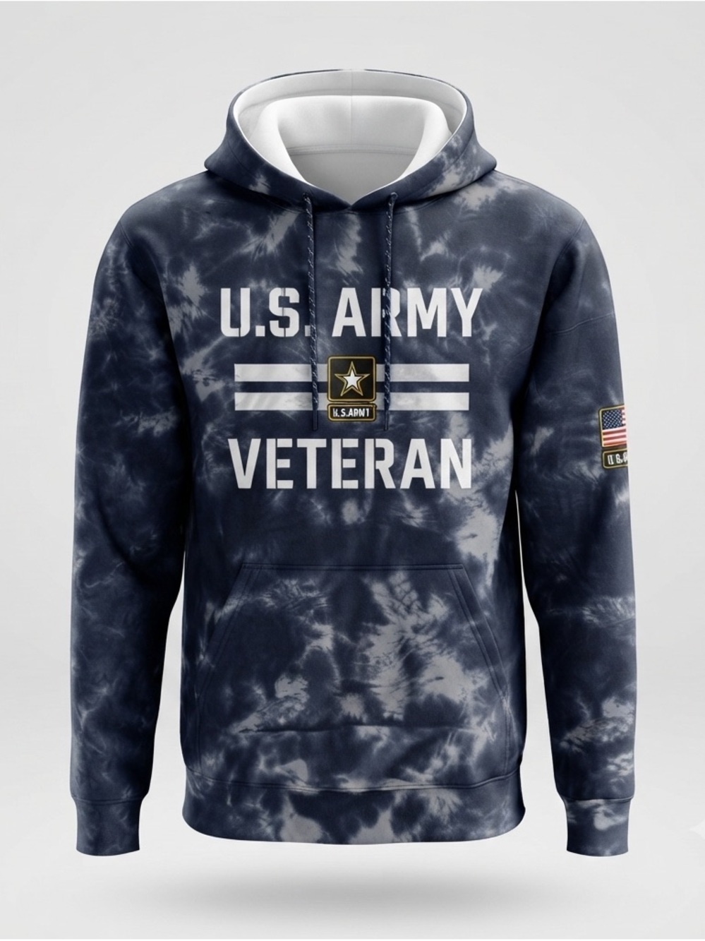 U.S. Army Navy & White Tie-Dye Hoodie with Flag and Patch large